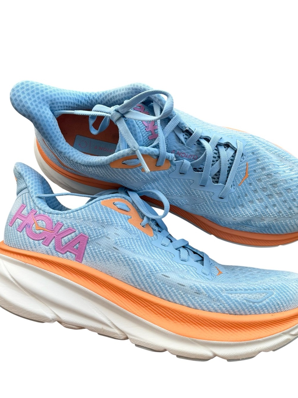 Hoka Clifton 9 women’s size 8.5 running shoes blue orange